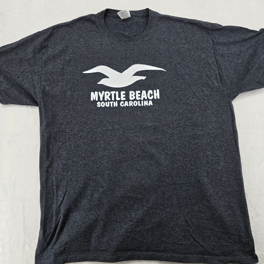 Fruit of the Loom T-Shirt Mens XL Tee Dark Gray Myrtle Beach Seagull Graphic